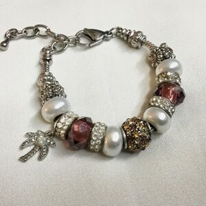 Bella Perlina Bracelet Charm & Crystal Bead Brown & White